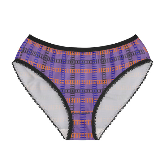 Colorful Patterned Womens Briefs with Lace Trim Comfortable Everyday Panties Unique Gifts for Her Fashionable Loungewear Fun and [...] Train Tracks Light Purple