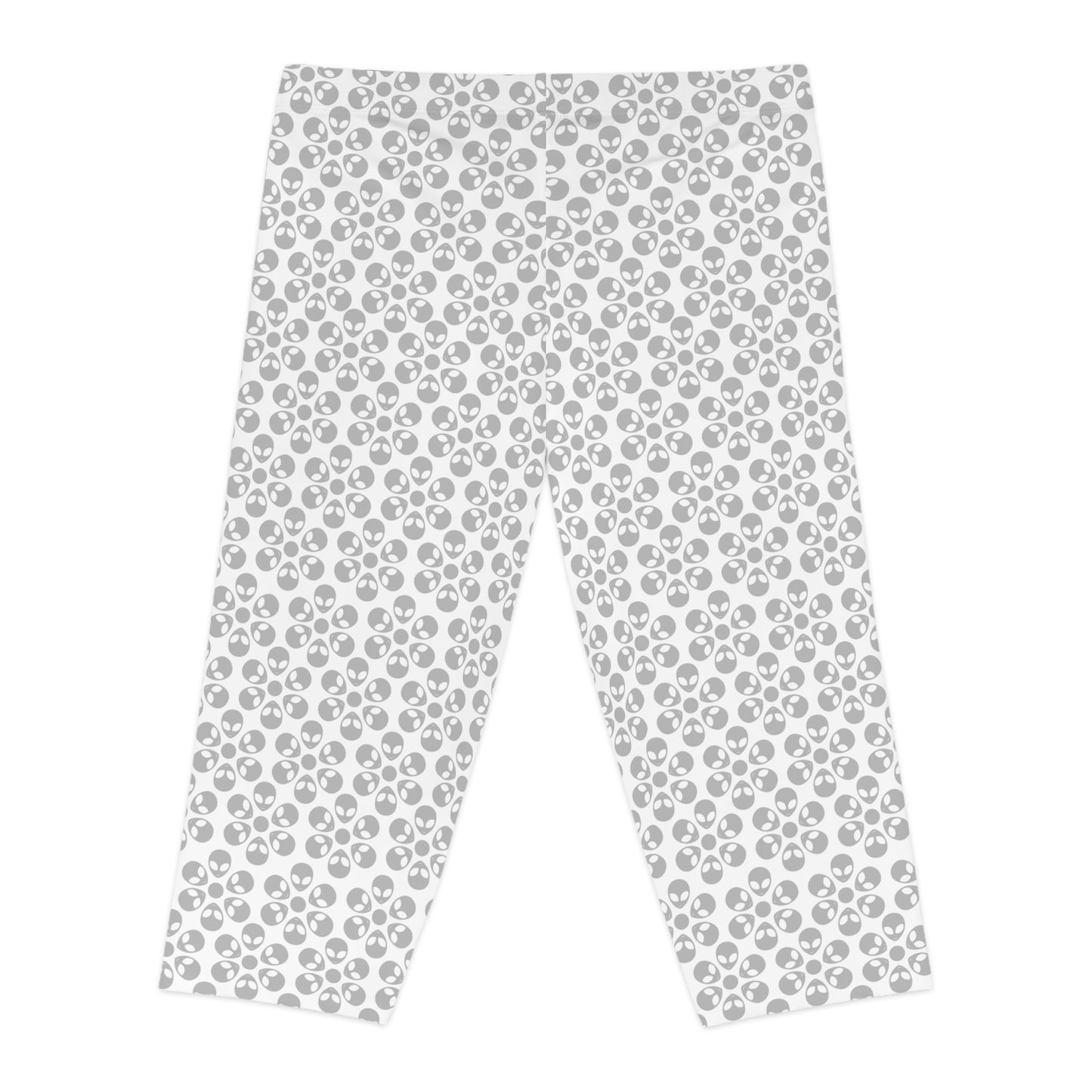 Womens Capri Leggings Alien Flowers White
