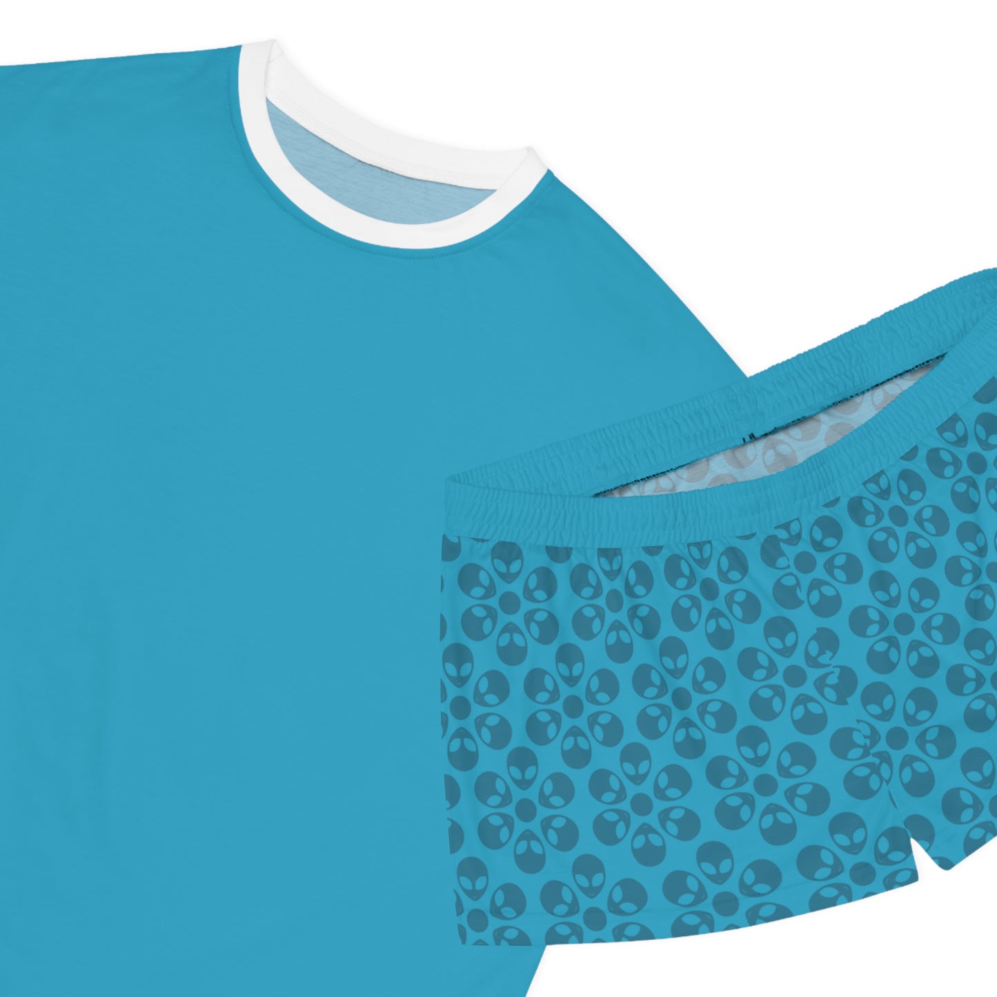 Stylish Womens Pajama Set Cozy Sleepwear AOP Floral Print Perfect for Lounging Gift for Her Summer Nights Relaxation Alien Flowers Turquoise