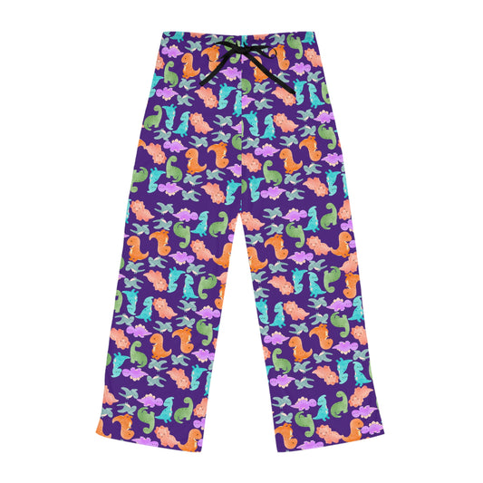 Dino Pattern Womens Pajama Pants Cozy Sleepwear Fun Lounge Pants Perfect Gift for Sleepovers Summer Vibes Beach Lovers Rainbow Dinos Purple
