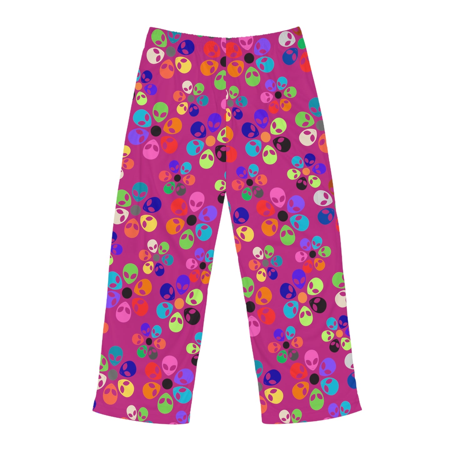 Colorful Alien Print Mens Pajama Pants Fun Sleepwear Gifts for Him Sleep Pants Lounge Wear SpaceThemed Pajamas Alien Rainbow Flowers Pink