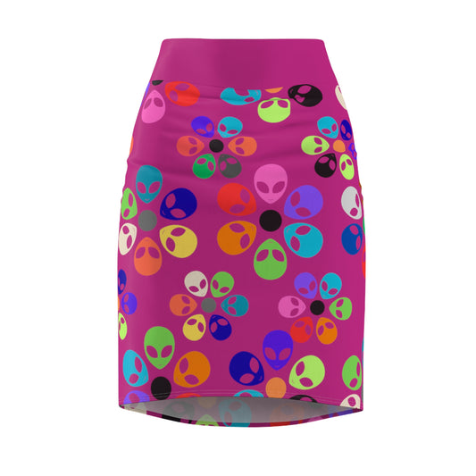Colorful Alien Floral Womens Pencil Skirt Trendy Skirt for Spring Fashion Party Wear Festival Outfit Gift for Her Alien Rainbow Flowers Pink