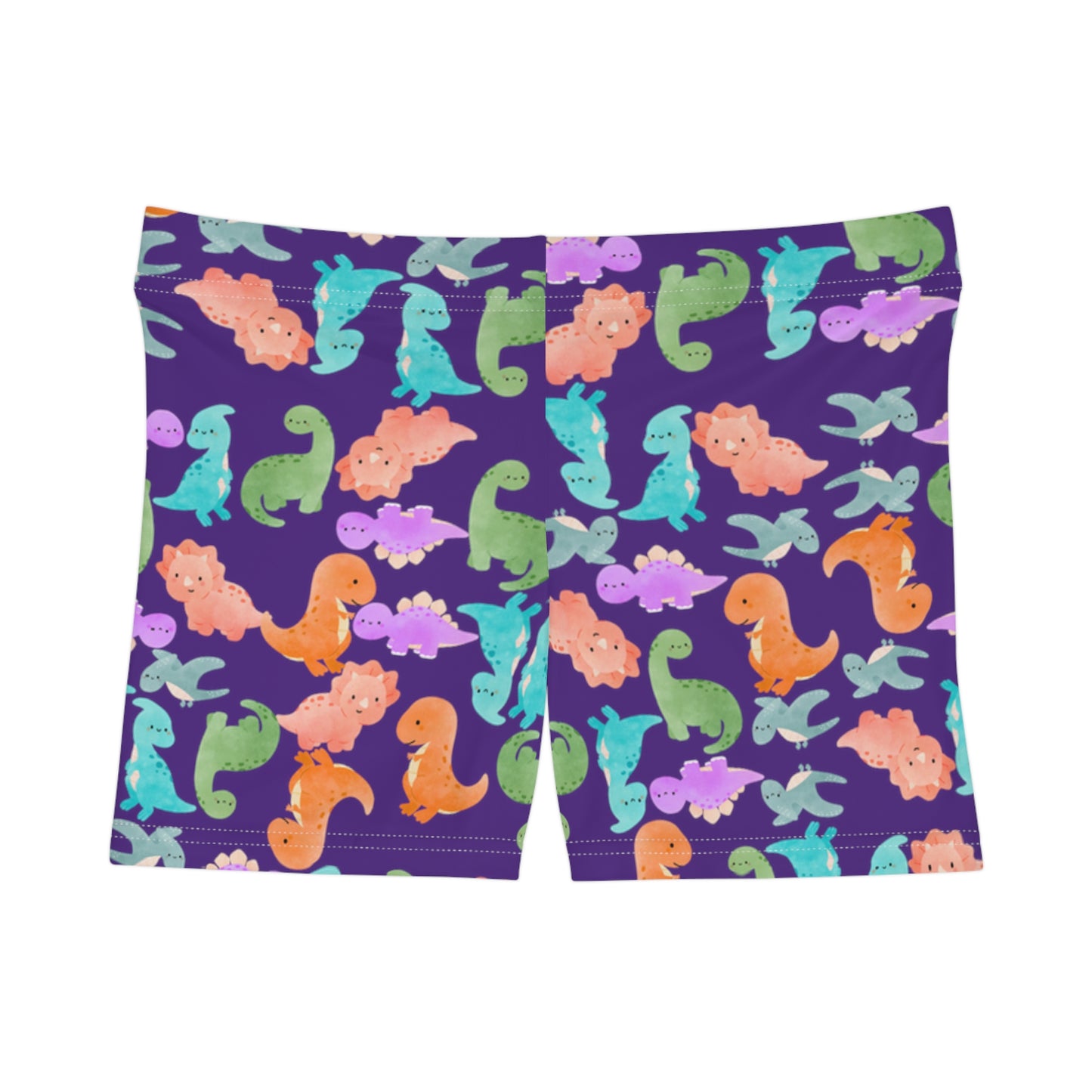 Dinosaur Print Womens Shorts Cute Summer Loungewear Kids Party Attire Beach Day Outfit Colorful Activewear Rainbow Dinos Purple