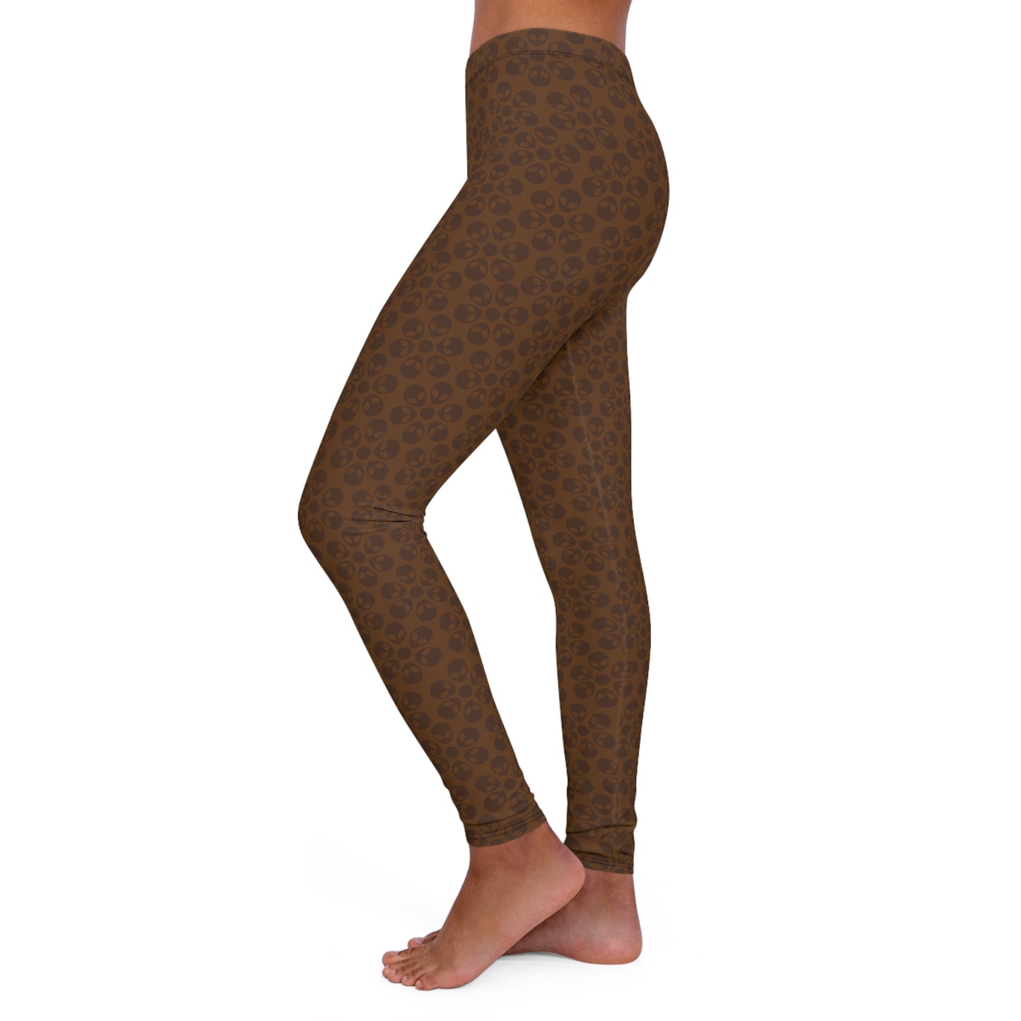 Womens Casual Spandex Leggings  Alien Flowers Brown