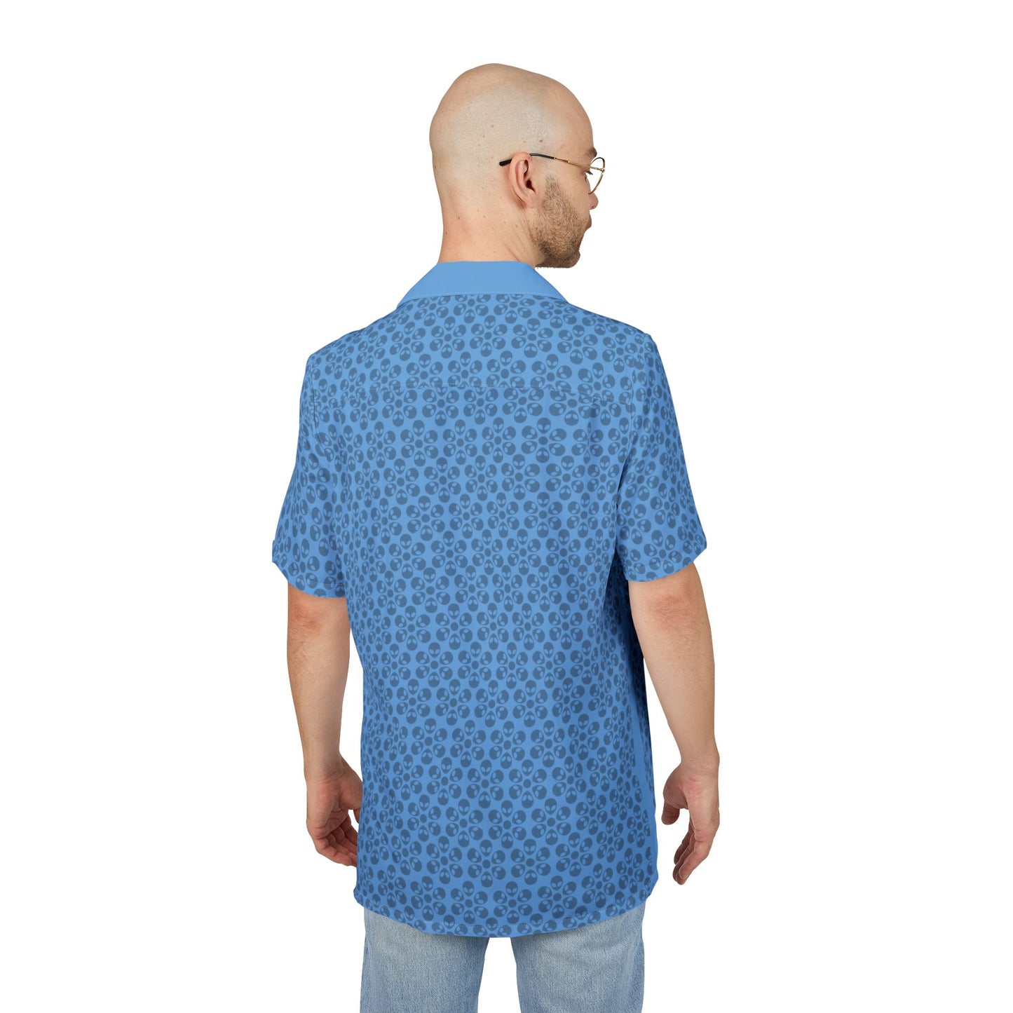 Unisex Hawaiian ButtonDown Shirt  Tropical Vibe Summer Apparel Beachwear Vacation Outfit Casual Wear Alien Flowers Light Blue