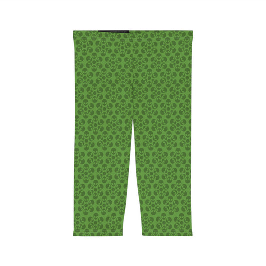 Women’s Capri Leggings Alien Flowers Green