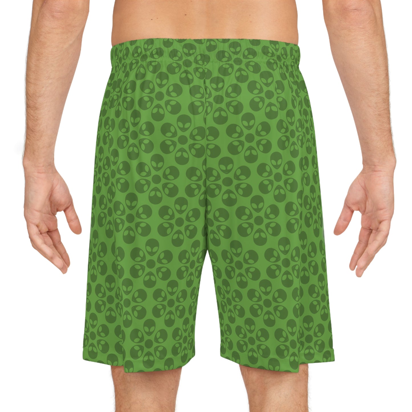 Trendy Skull Pattern Basketball Shorts Summer Activewear Sports Apparel Casual Wear Beach Shorts Gift for Basketball Lovers Alien Flowers Green