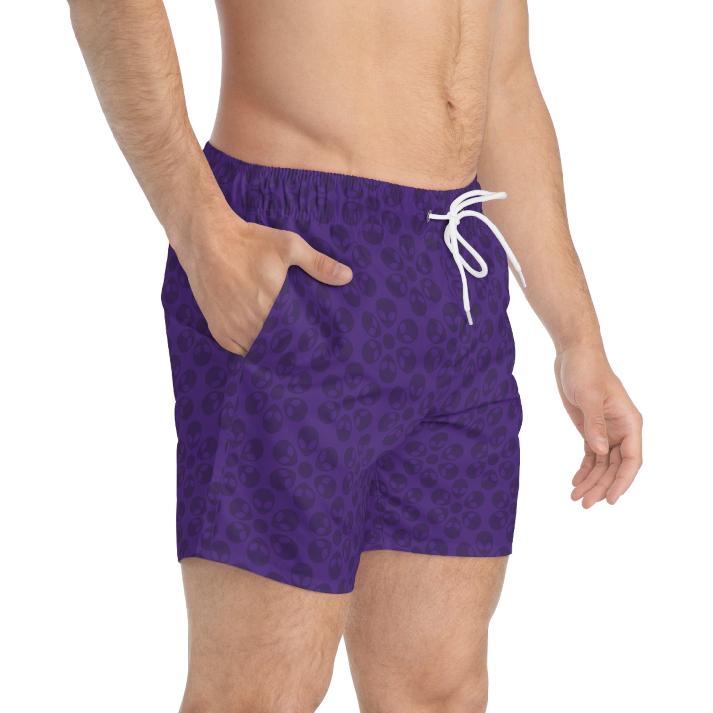 Stylish AOP Swim Trunks for Beach Days Summer Fun Pool Parties Vacation Wear Gift for Him Alien Flowers Purple