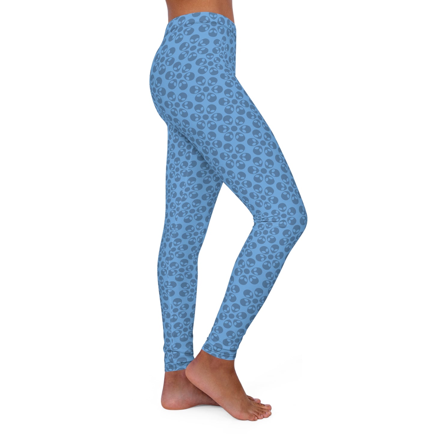Womens Casual Spandex Leggings  Alien Flowers Light Blue