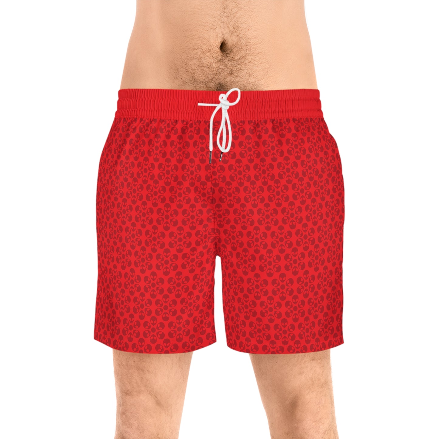 Stylish Mens MidLength Swim Shorts Beachwear Vacation Essentials Poolside Comfort Summer Outfit Trendy Swimwear Alien Flowers Red