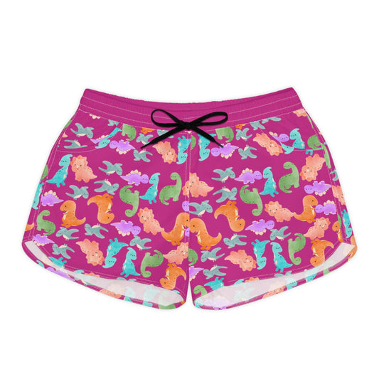 Whimsical Dino Print Casual Shorts for Women Fun Summer Loungewear Cute Animal Pajama Shorts Gifts for Dinosaur Lovers Cute Shorts Rainbow Dinos Pink