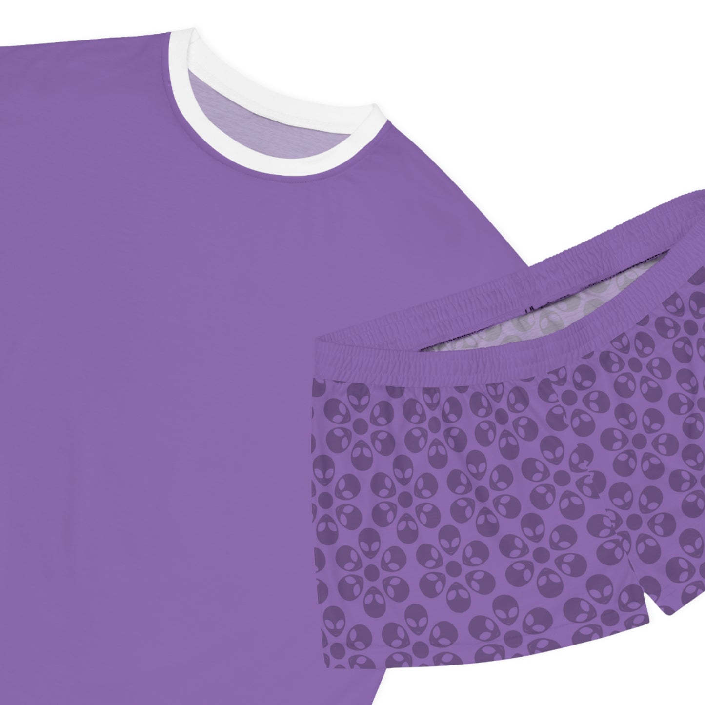 Stylish Womens Pajama Set Cozy Sleepwear AOP Floral Print Perfect for Lounging Gift for Her Summer Nights Relaxation Alien Flowers Light Purple