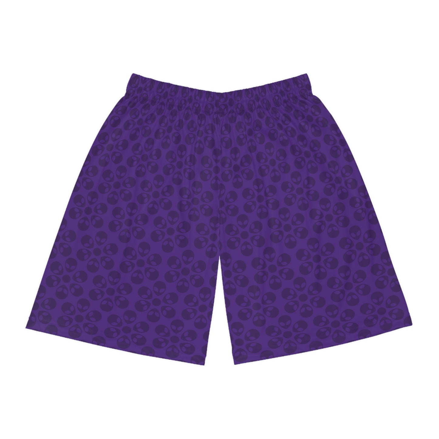 Trendy Skull Pattern Basketball Shorts Summer Activewear Sports Apparel Casual Wear Beach Shorts Gift for Basketball Lovers Alien Flowers Purple