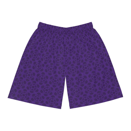 Trendy Skull Pattern Basketball Shorts Summer Activewear Sports Apparel Casual Wear Beach Shorts Gift for Basketball Lovers Alien Flowers Purple