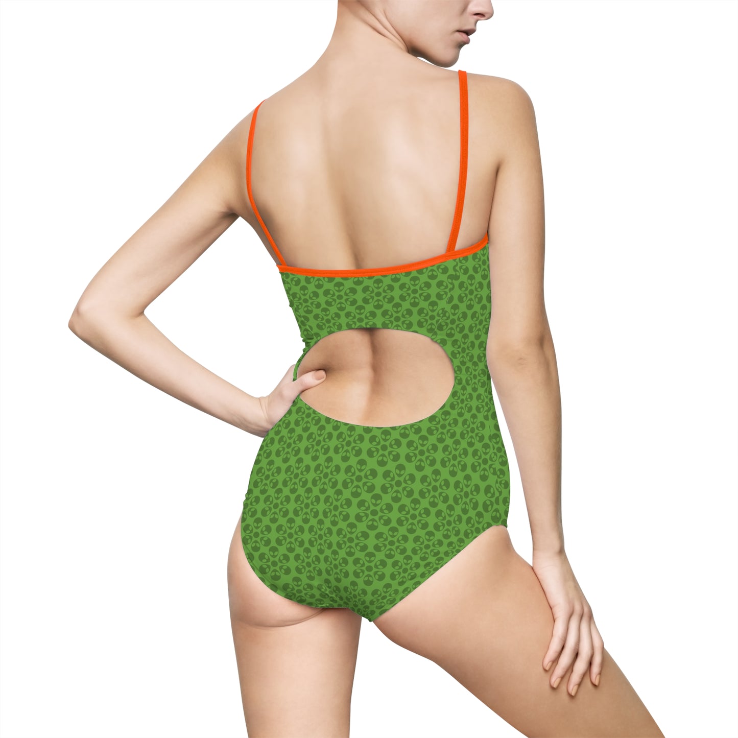 Womens Onepiece Swimsuit  Alien Flowers Green