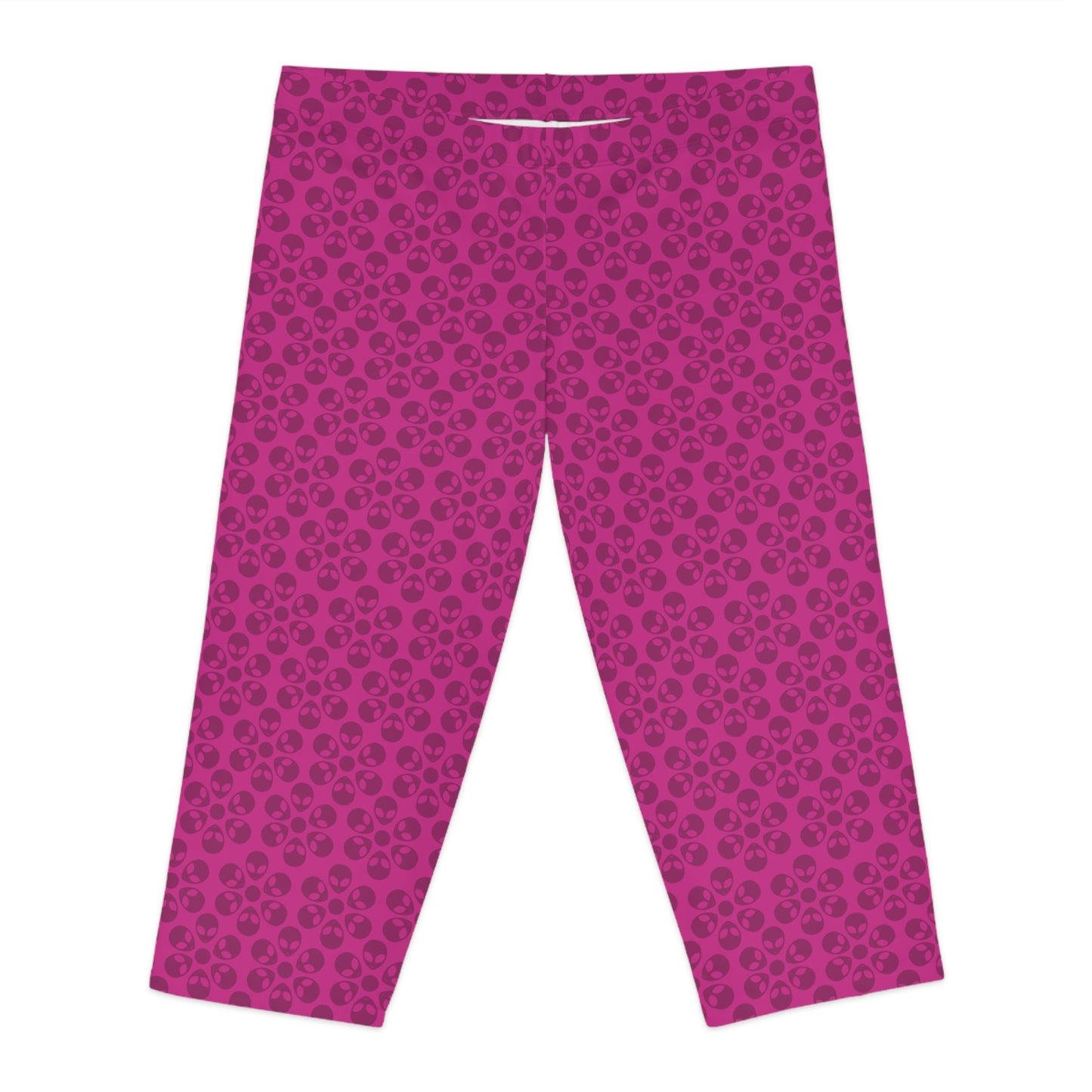 Womens Capri Leggings Alien Flowers Pink