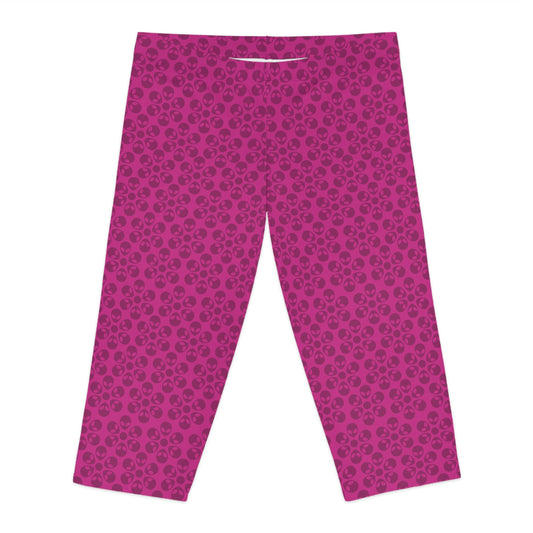 Womens Capri Leggings Alien Flowers Pink