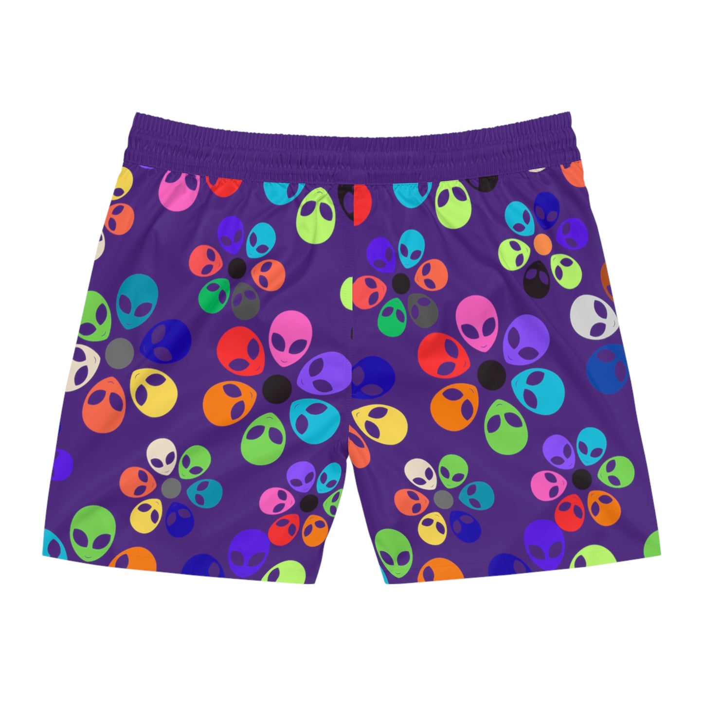 Colorful Alien Print Swim Shorts for Fun Summer Vibes Beachwear Pool Party Attire Vacation Essentials Mens Swimwear Alien Rainbow Flowers Purple