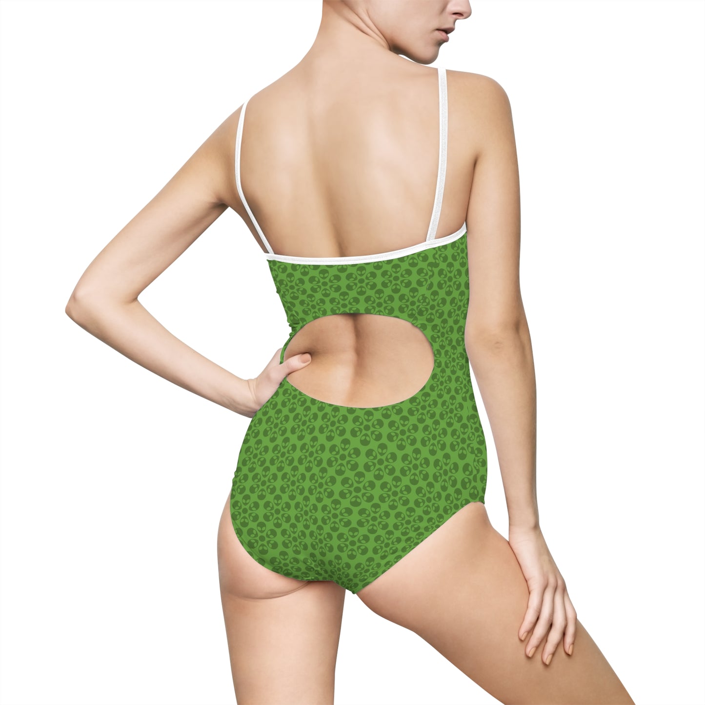 Womens Onepiece Swimsuit  Alien Flowers Green