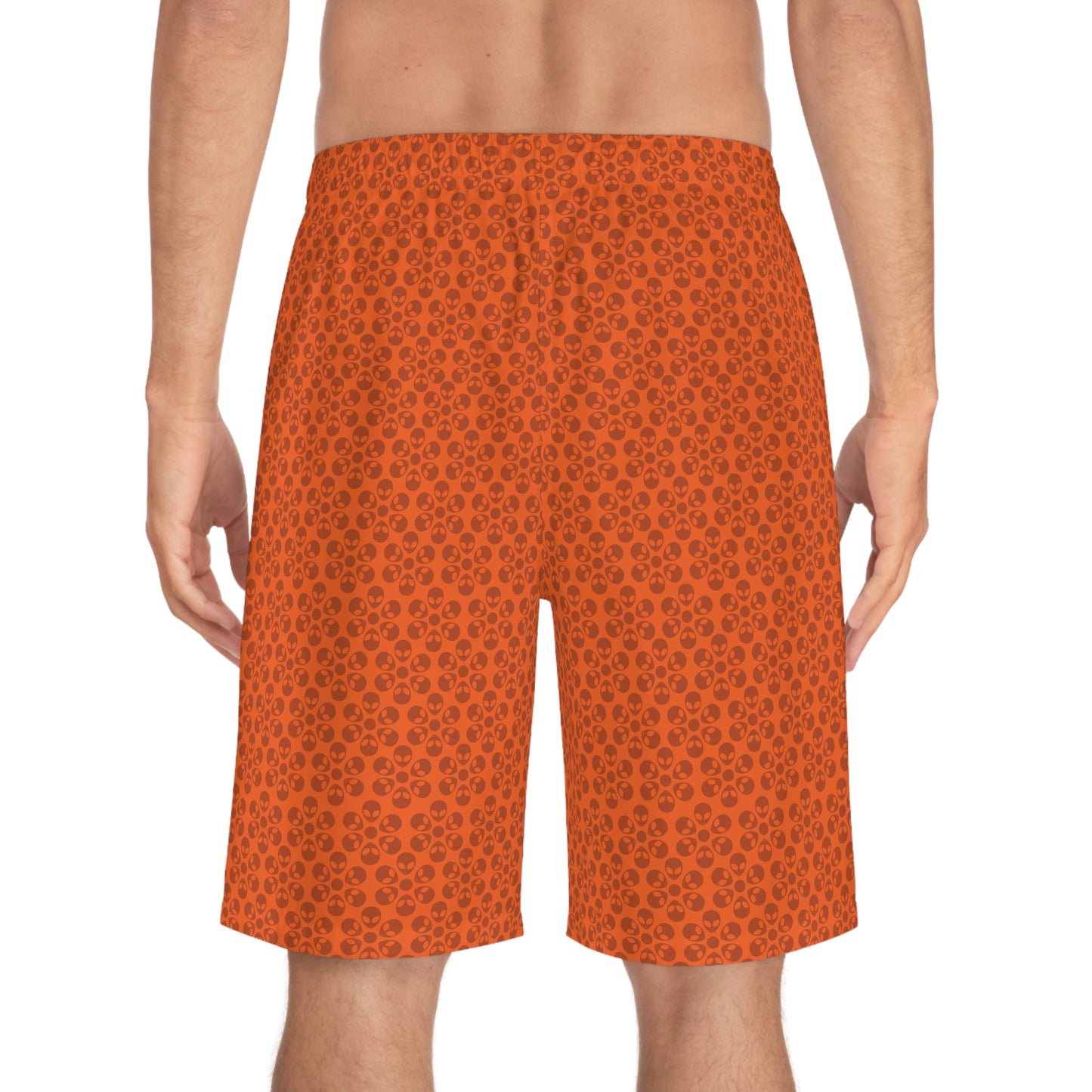 Mens Floral Print Board Shorts Summer Swimwear Beach Attire Vacation Ready Casual Everyday Shorts Alien Flowers Orange