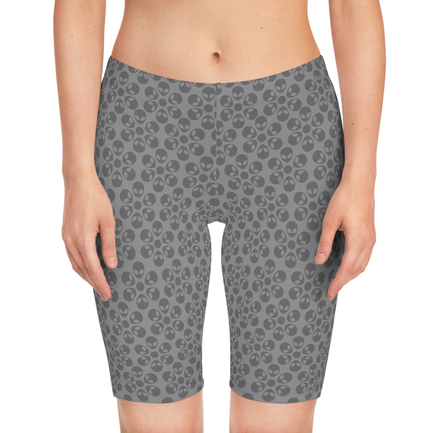 Womens Bike Shorts Alien Flowers Grey