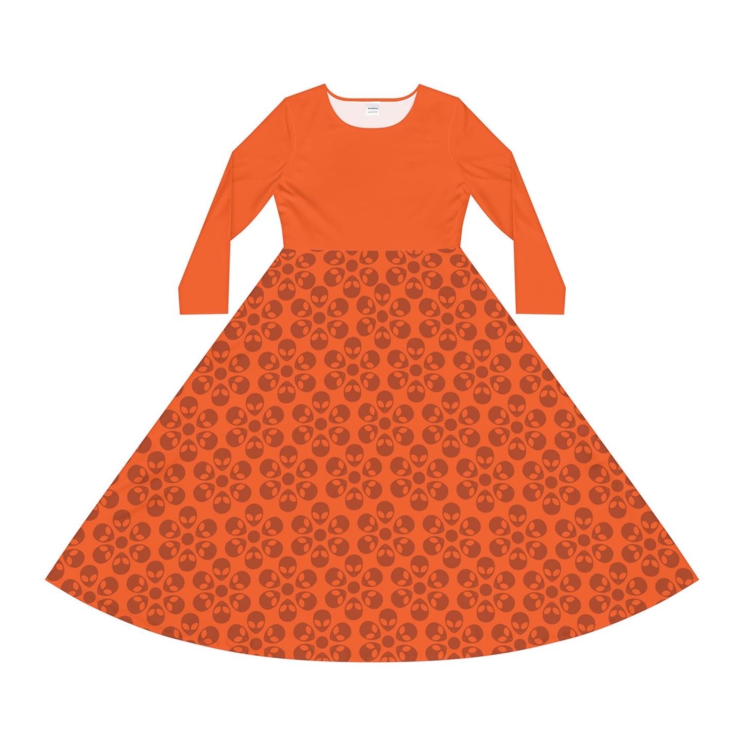Womens Long Sleeve Dance Dress Alien Flowers Orange