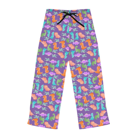 Dino Pattern Womens Pajama Pants Cozy Sleepwear Fun Lounge Pants Perfect Gift for Sleepovers Summer Vibes Beach Lovers Rainbow Dinos Light Purple
