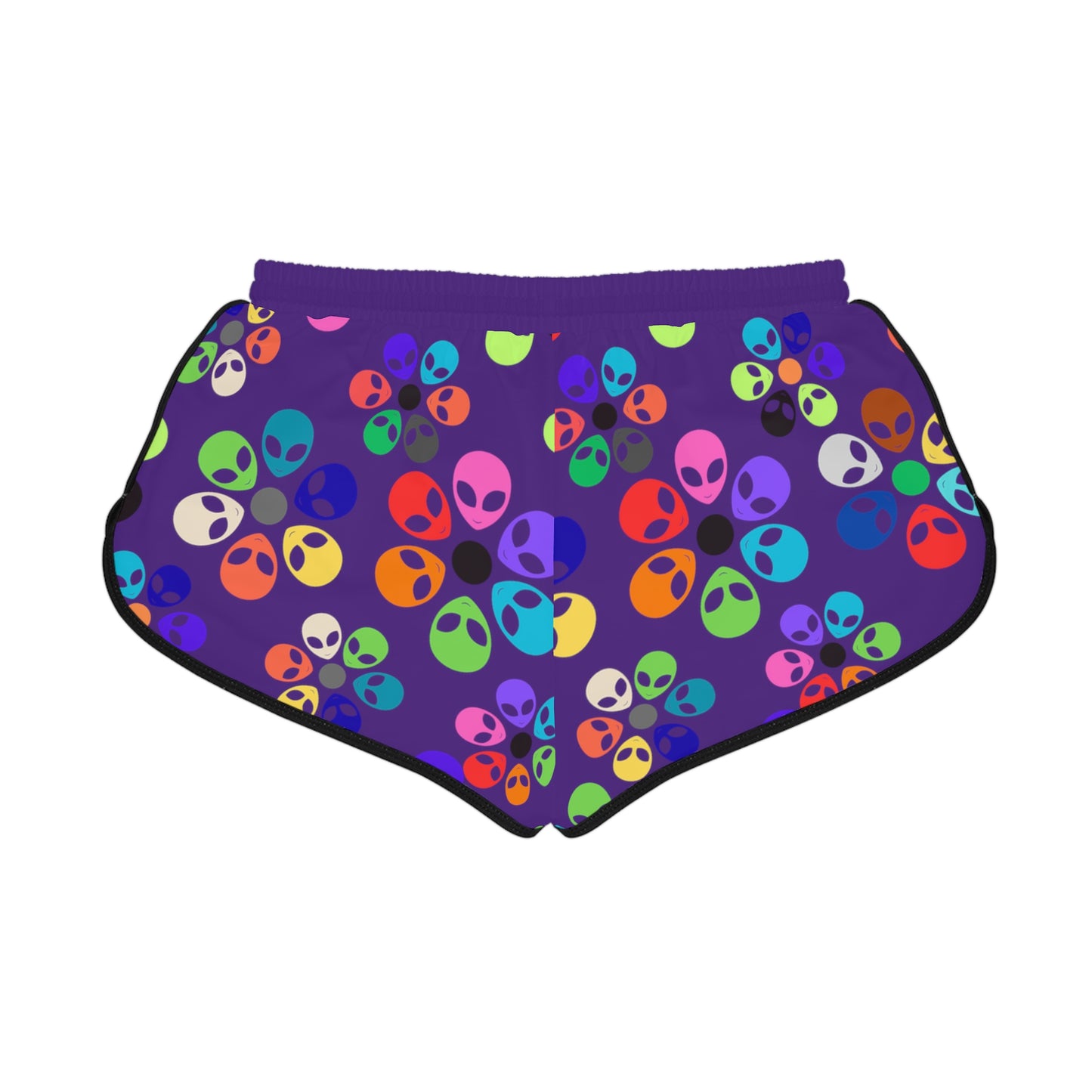 Colorful Alien Flower Print Womens Relaxed Shorts Summer Loungewear Beachwear Festival Outfit Casual Comfort Alien Rainbow Flowers Purple