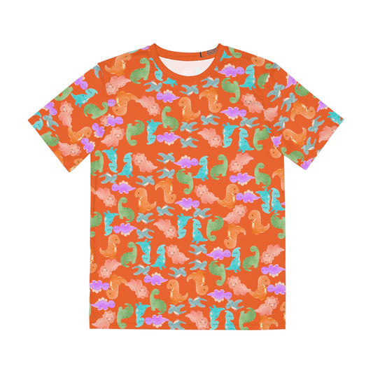 Colorful Dino Tee  Fun Playful Shirt for Ocean Lovers Casual Wear Summer Outfits Beach Activities Gifts for Him Rainbow Dinos Orange