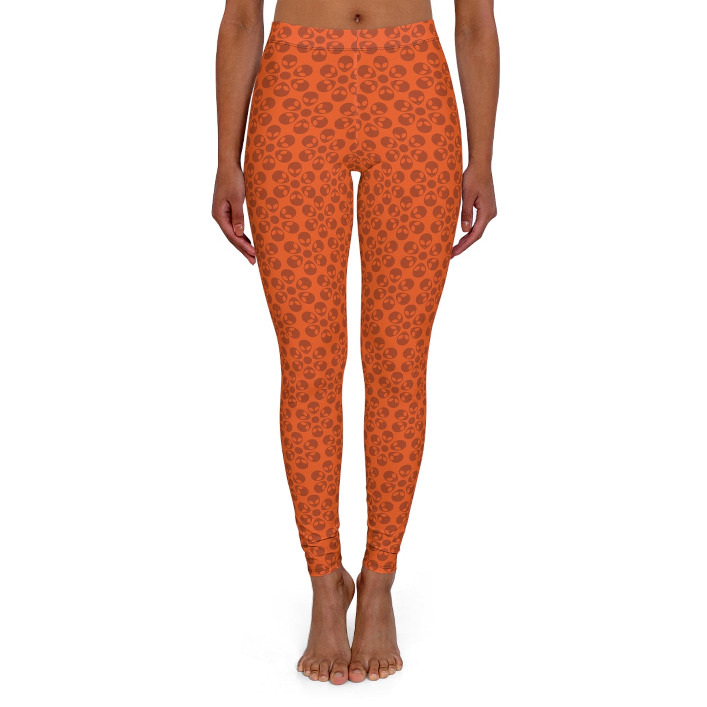 Womens Casual Spandex Leggings  Alien Flowers Orange