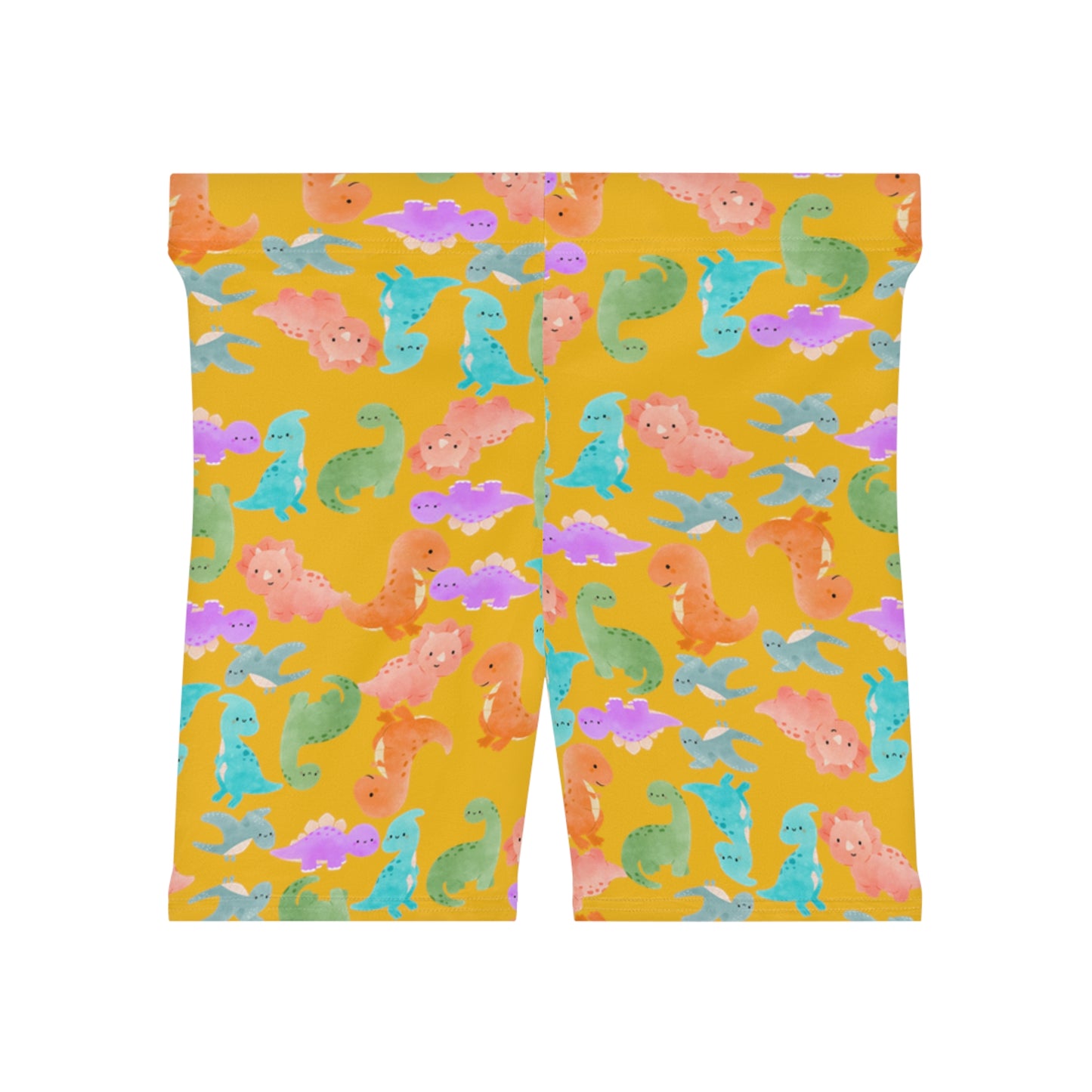 Colorful Dinosaur Womens Biker Shorts  AOP Perfect for Casual Wear workout Summer Birthdays Playdates Unique Gift Rainbow Dinos Yellow