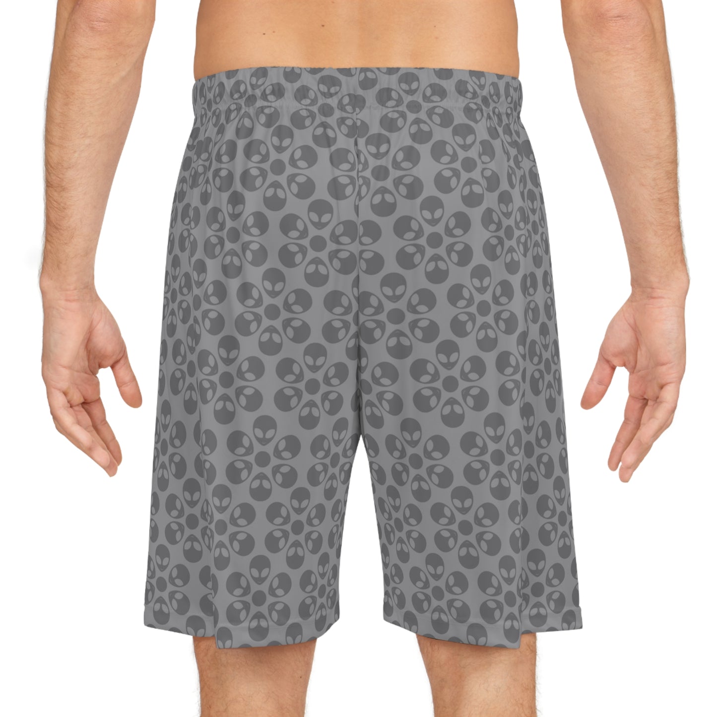 Trendy Skull Pattern Basketball Shorts Summer Activewear Sports Apparel Casual Wear Beach Shorts Gift for Basketball Lovers Alien Flowers Grey