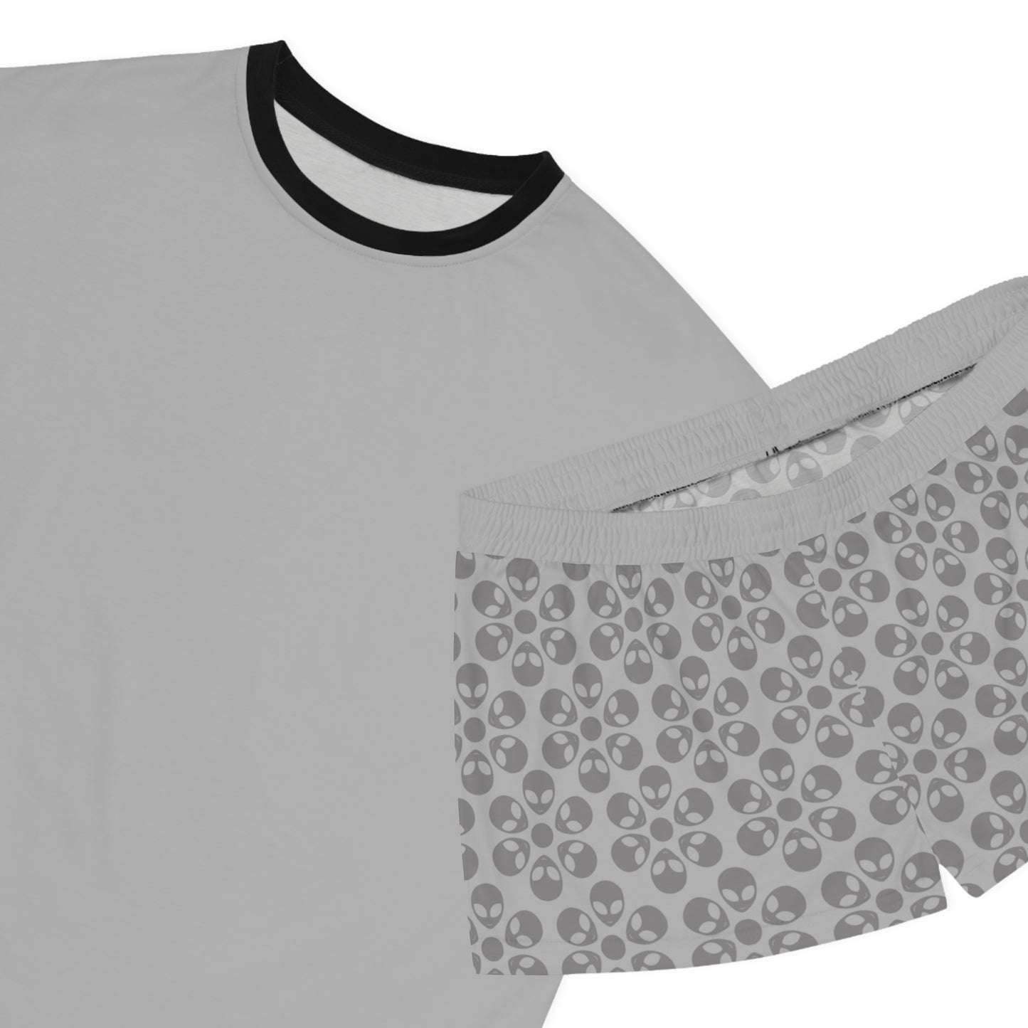 Stylish Womens Pajama Set Cozy Sleepwear AOP Floral Print Perfect for Lounging Gift for Her Summer Nights Relaxation Alien Flowers Light Grey