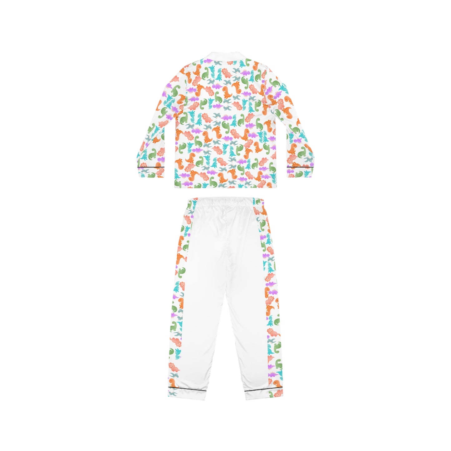 Colorful Womens Satin Pajamas Set Cozy Sleepwear Cute Loungewear for Celebrations Birthday Gift for Her Relaxation Clothing Rainbow Dinos Dark Red