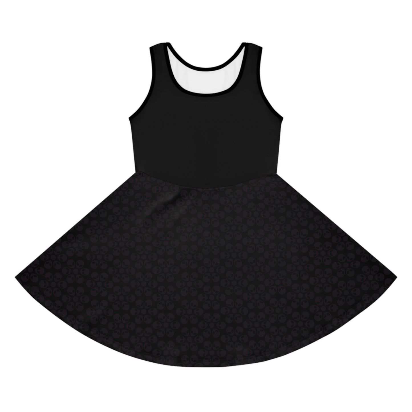 Girls Floral Sleeveless Sundress Cute Summer Dress Kids Fashion Birthday Outfit Playful Floral Pattern Spring Dress Alien Flowers Black