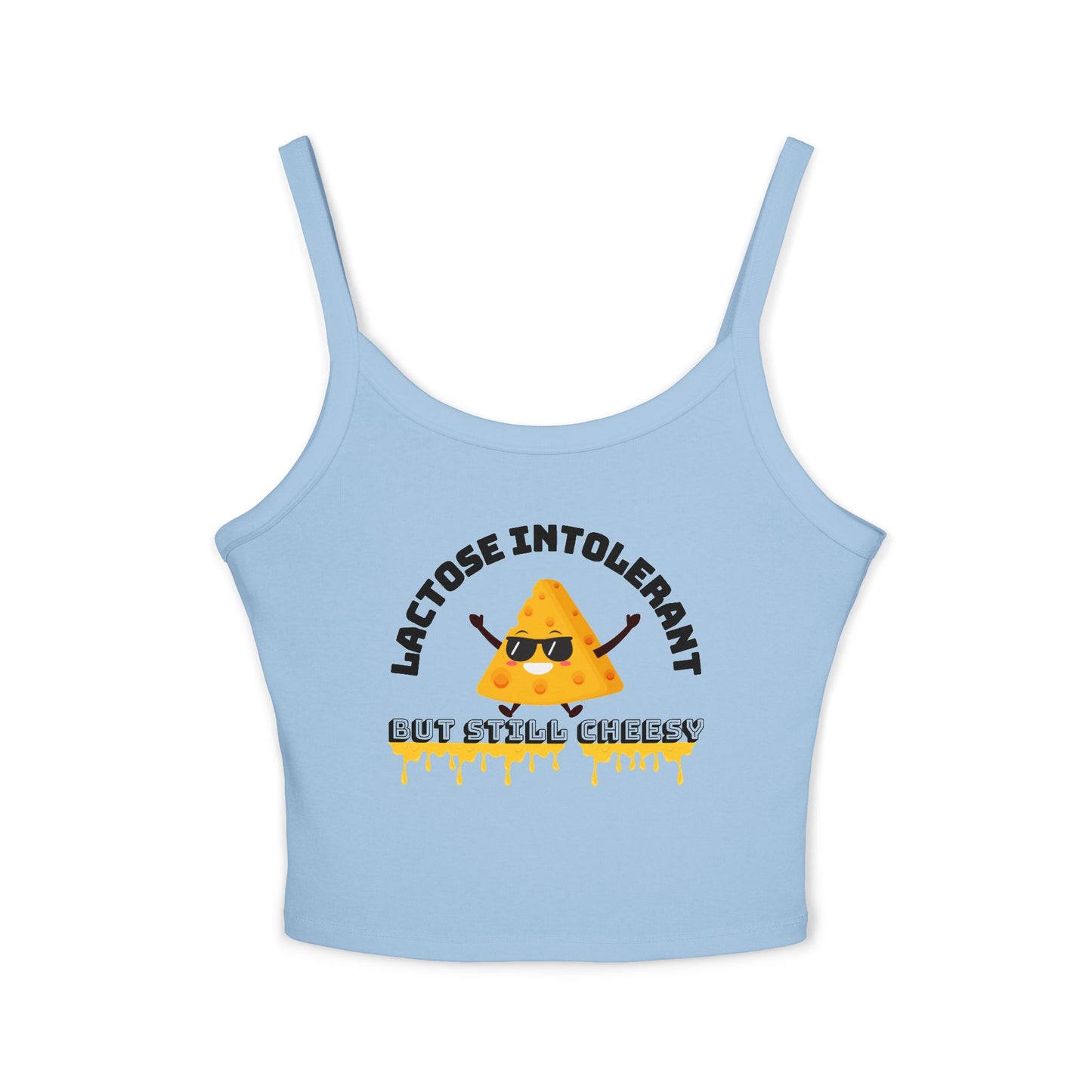 Lactose Intolerant Spaghetti Strap Tank Top, Funny Cheesy Graphic Tee, Women's Summer Wear, Cute Festival Top, Gift for Cheese Lovers