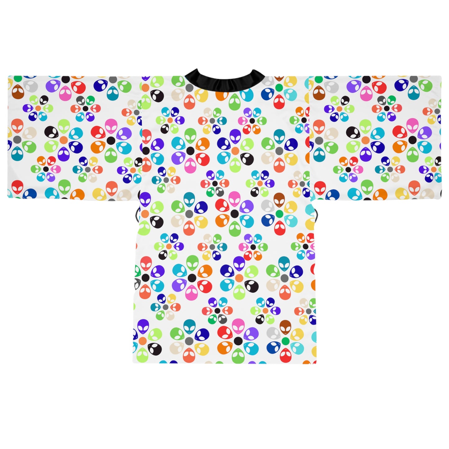 Colorful Floral Long Sleeve Kimono Robe Boho Fashion Relaxed Loungewear Perfect for Home Spa Days or Festivals Alien Rainbow Flowers Pink