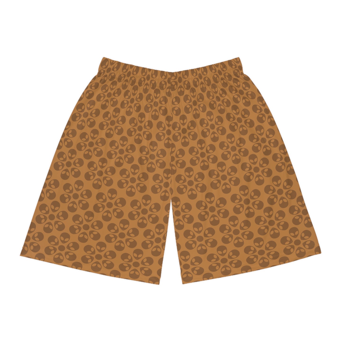 Trendy Skull Pattern Basketball Shorts Summer Activewear Sports Apparel Casual Wear Beach Shorts Gift for Basketball Lovers Alien Flowers Light Brown