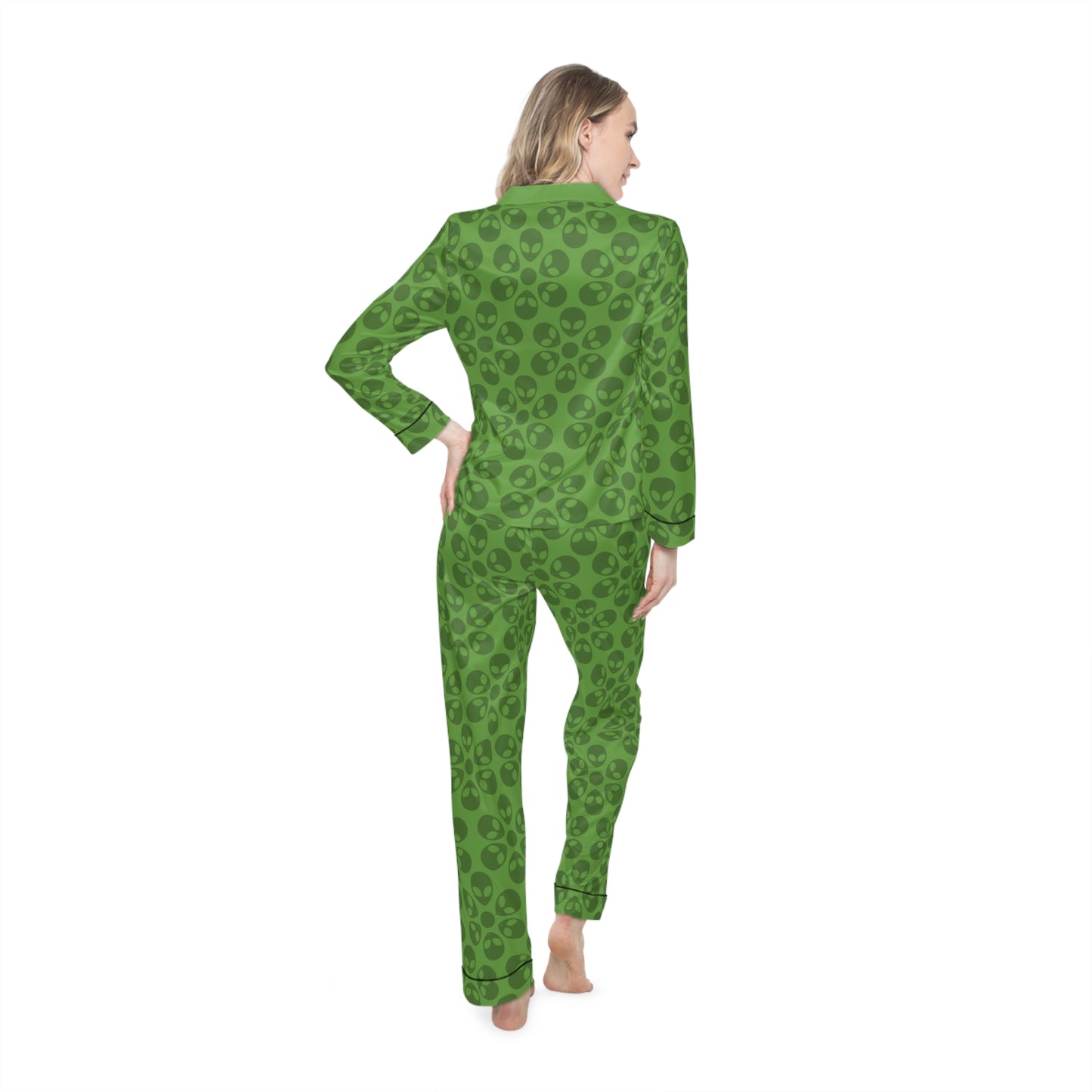 Womens Satin Pajamas  Alien Flowers Green