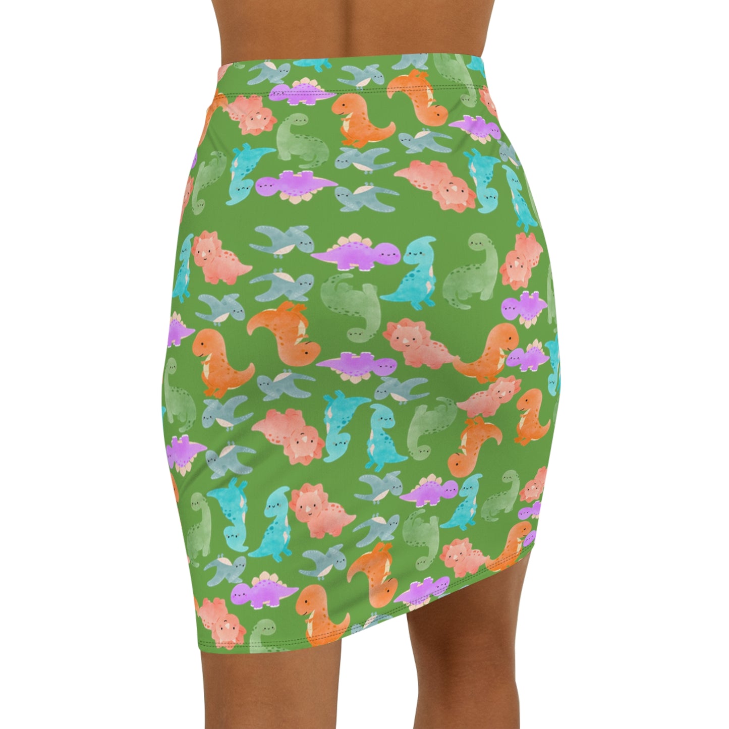 Dinosaur Print MidWaist Pencil Skirt for Fun and Playful Style Womens Skirt Cute Skirt Fashionable Skirt Casual Skirt Gift Idea Rainbow Dinos Green