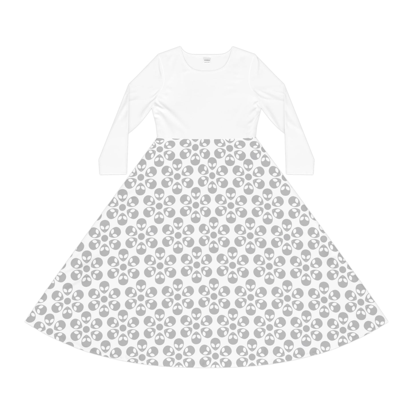 Womens Long Sleeve Dance Dress Alien Flowers White