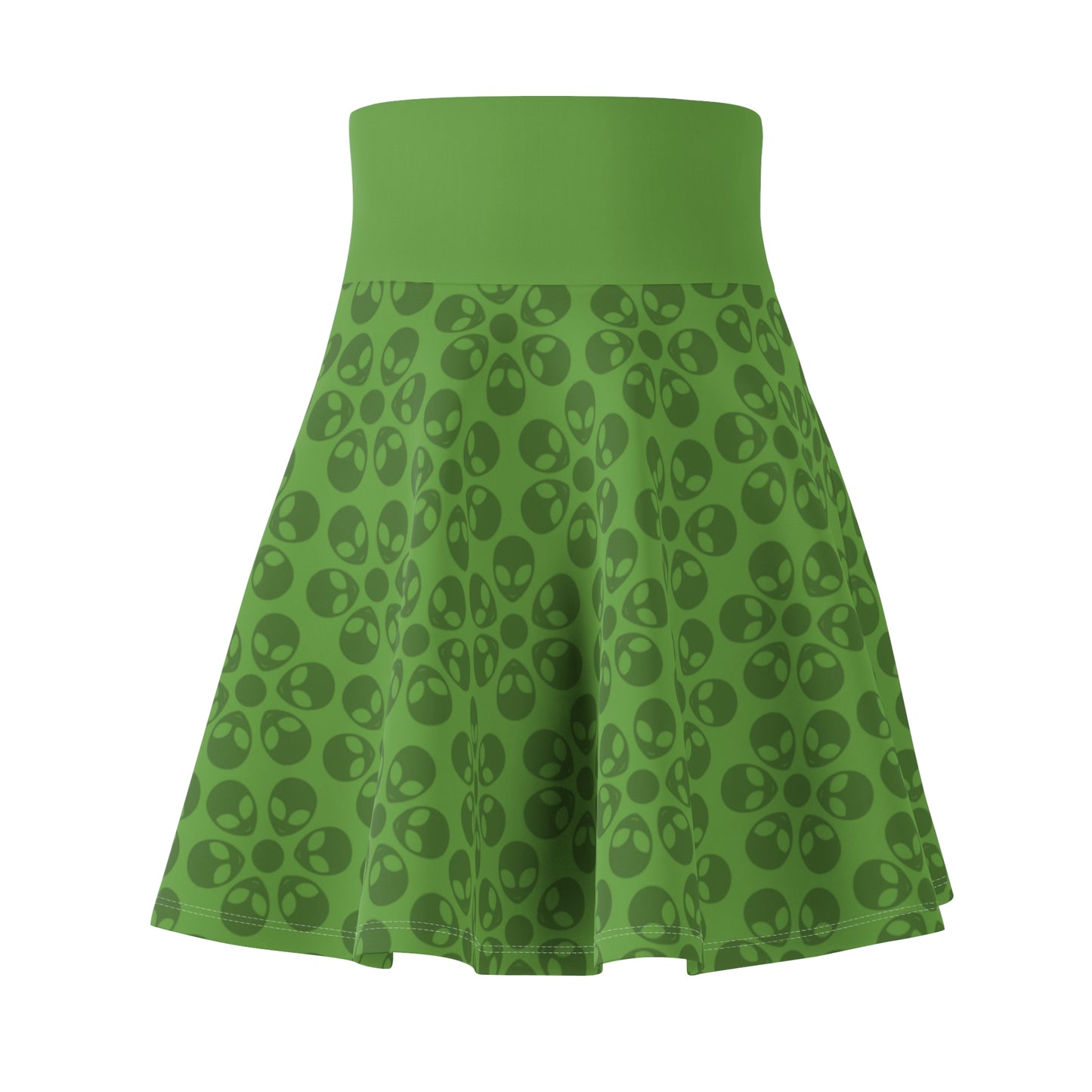 Skull Pattern Womens Skater Skirt Cute AOP Skirt Gothic Summer Wear Festival Outfit Alternative Fashion Alien Flowers Green