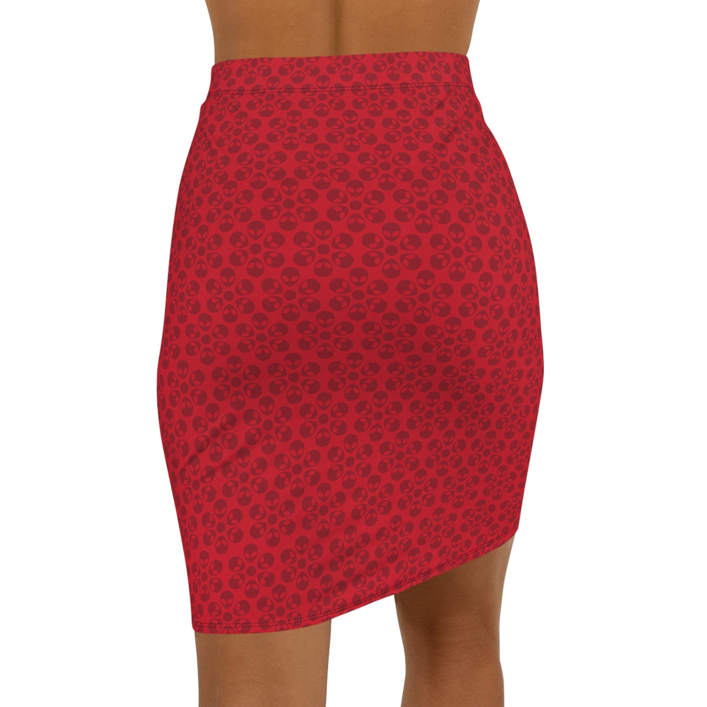 Womens MidWaist Pencil Skirt  Alien Flowers Dark Red