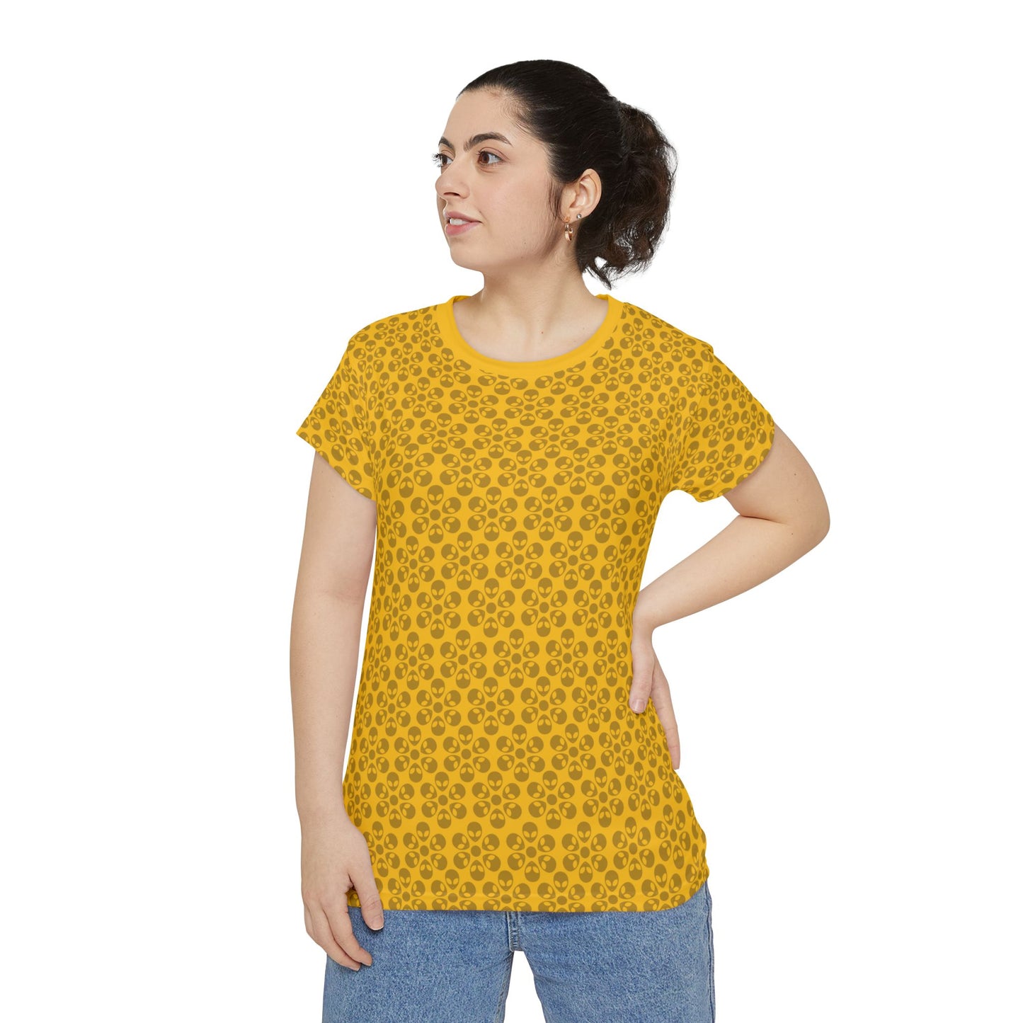 Womens Short Sleeve Shirt Alien Flowers Yellow