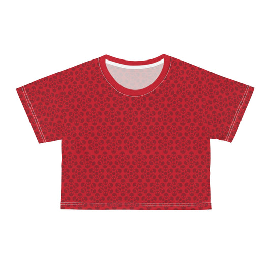 Feminine Floral Crop Tee Trendy Summer Top Aesthetic Graphic Shirt Casual Outfit Unique Gift for Her Vintage Style Tee Alien Flowers Dark Red