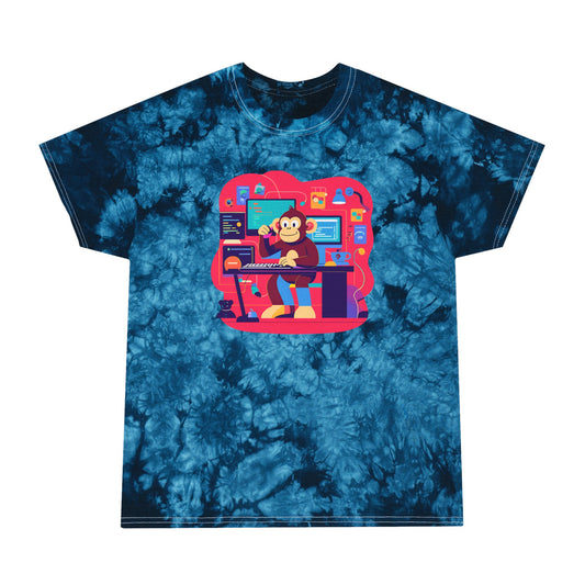 Crystal Tie-Dye Tee with Retro Monkey Design | Casual Streetwear, Gift for Gamers, Fun Summer Style, Unisex Shirt, Relaxed Fit
