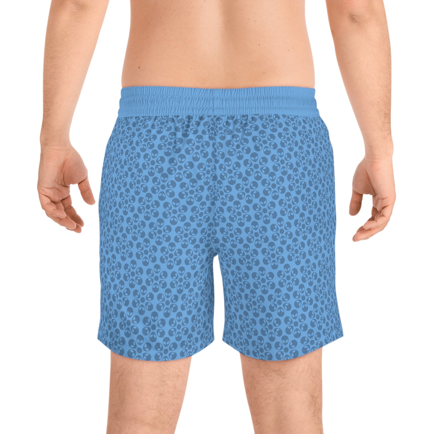 Stylish Mens MidLength Swim Shorts Beachwear Vacation Essentials Poolside Comfort Summer Outfit Trendy Swimwear Alien Flowers Light Blue