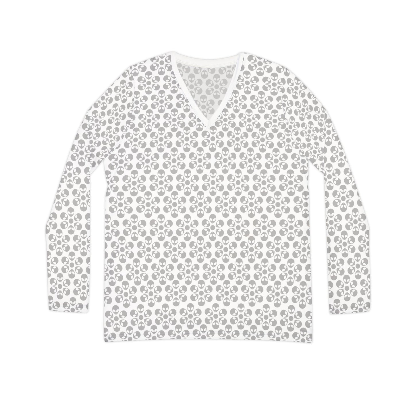 Chic Floral VNeck Shirt Stylish Womens Top Perfect for Everyday Wear Casual Gatherings Spring Outings Mother’s Day Gift Alien Flowers White