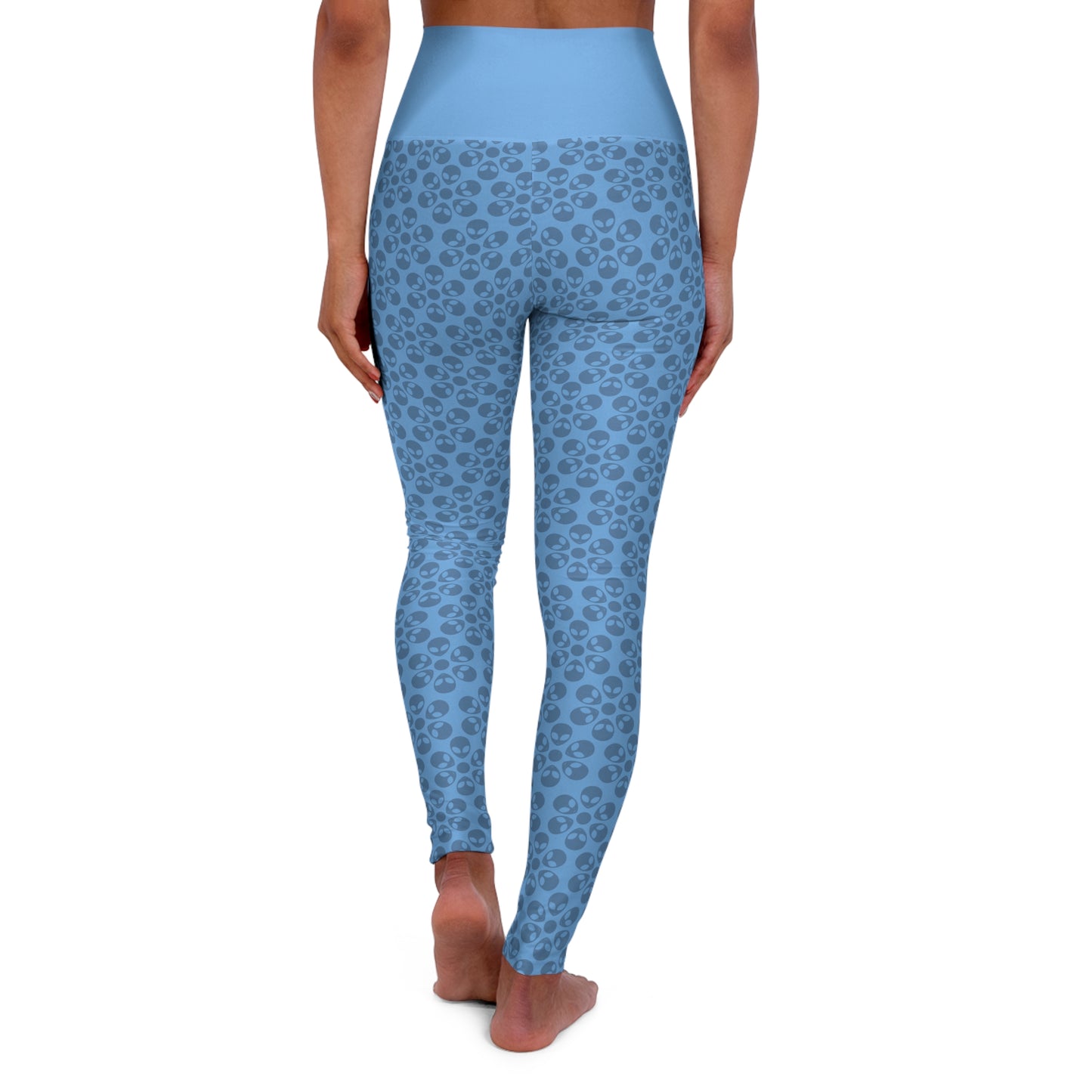 Stylish High Waisted Yoga Leggings Activewear Fitness Leggings Workout Pants Gift for Her Yoga Apparel Alien Flowers Light Blue