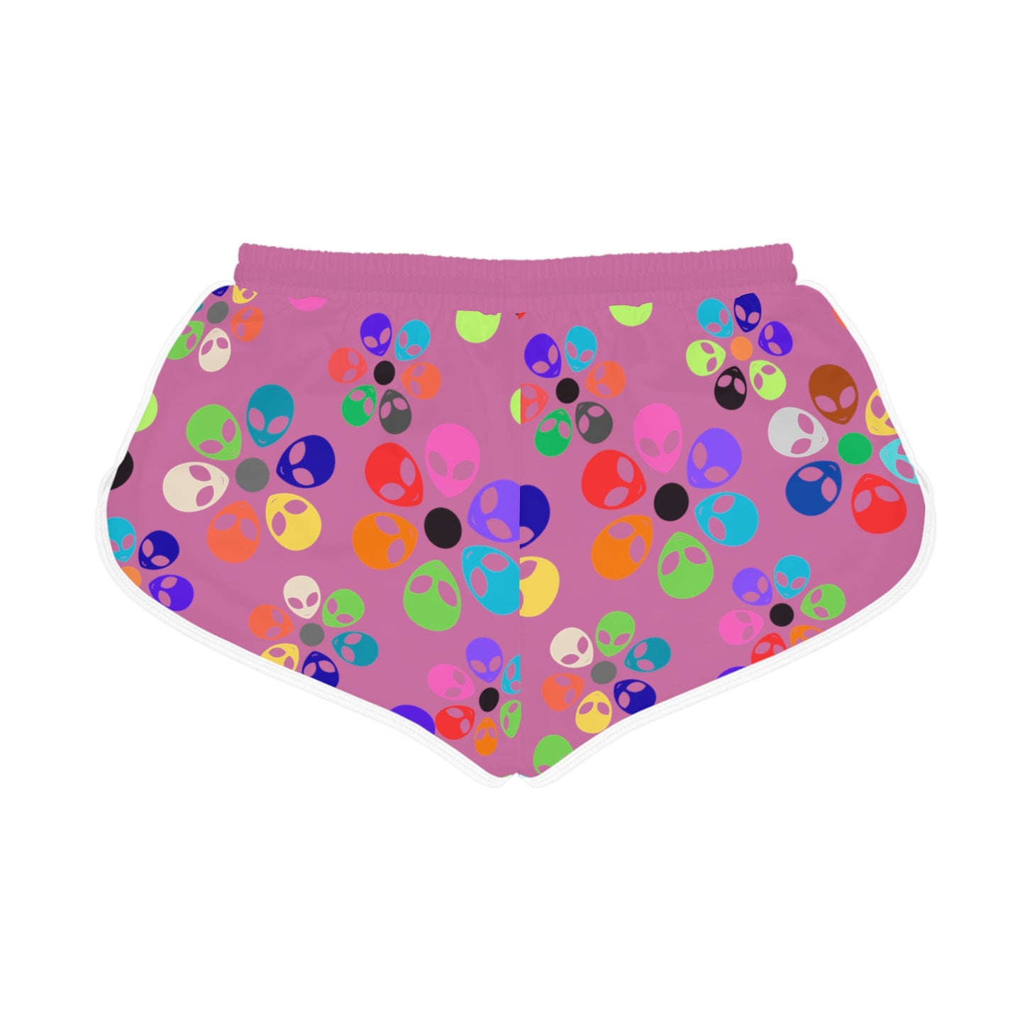 Colorful Alien Flower Print Womens Relaxed Shorts Summer Loungewear Beachwear Festival Outfit Casual Comfort Alien Rainbow Flowers Light Pink